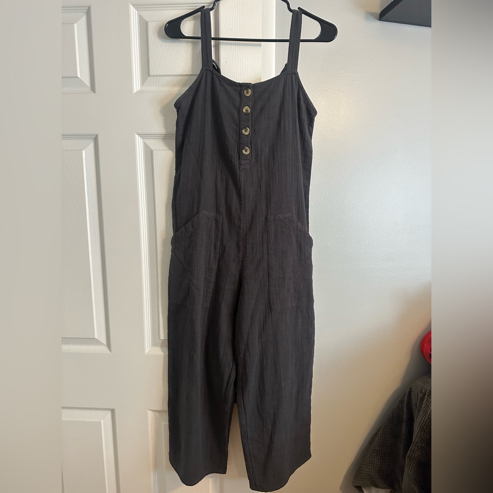 Women's Black/Gray Jumpsuit with Button Detail